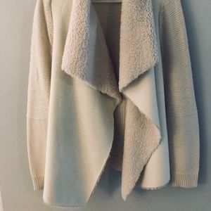 Cream Faux Fur and Suede Sweater Cardigan